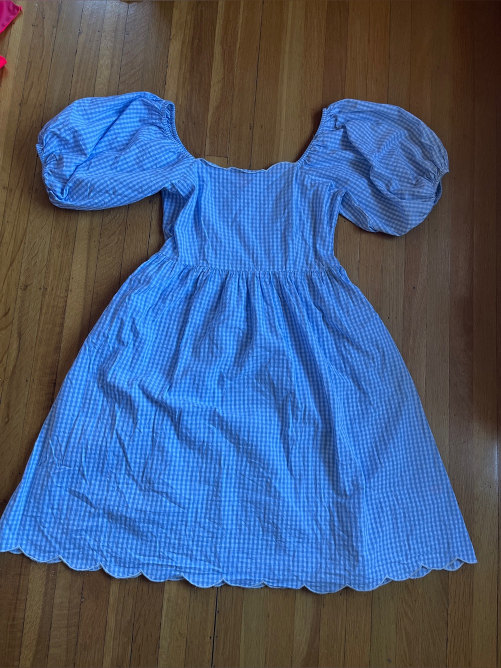 Tiny Tassel gingham puff sleeve scalloped Dorothy wizard of oz cosplay L dress